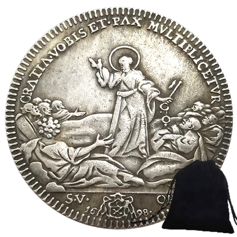 1698หรูสไตล์อิตาลีโบราณ3D คู่เหรียญศิลปะกระเป๋าโรแมนติกตลกเหรียญที่ระลึกความแปลกใหม่ + ถุงซานตา