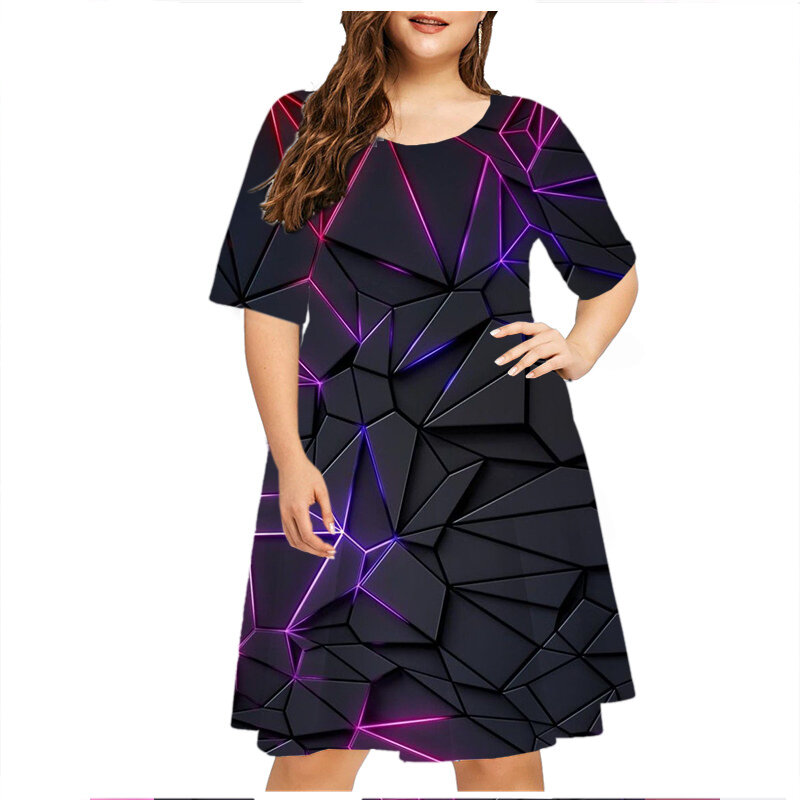 Mini robe décontractée à manches courtes et col rond pour femmes, motif imprimé 3D, mode d'été, grande taille, 5XL, 6XL, nouveauté, 2023