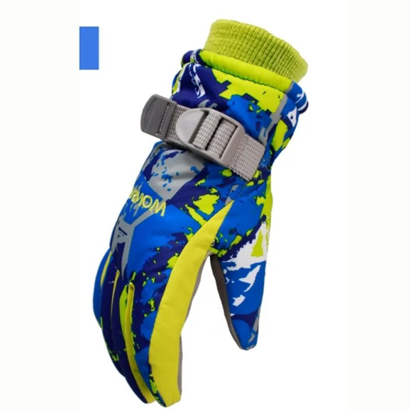 Unisex Children Outdoor Winter Waterproof Windproof Warm Breathable Geometric Pattern Gloves for Snowboarding Skiing
