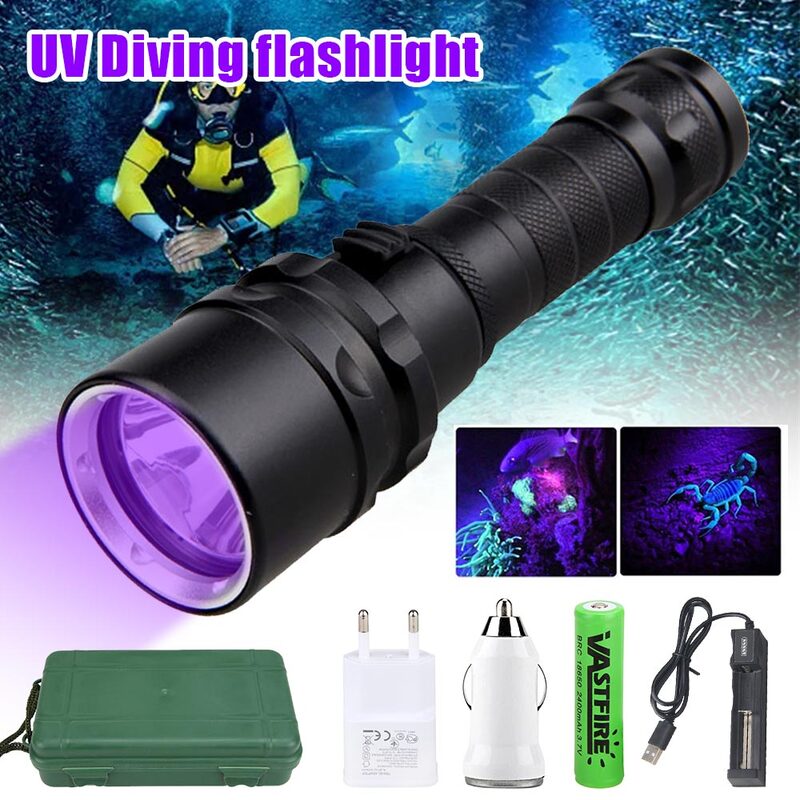 Nurkowanie 395nm UV latarka do nurkowania D2 fioletowe światło nurkowania UV fioletowe światło tarkawodoodpornal nurkowania z podwodnymi latarniami ultrafioletowymi