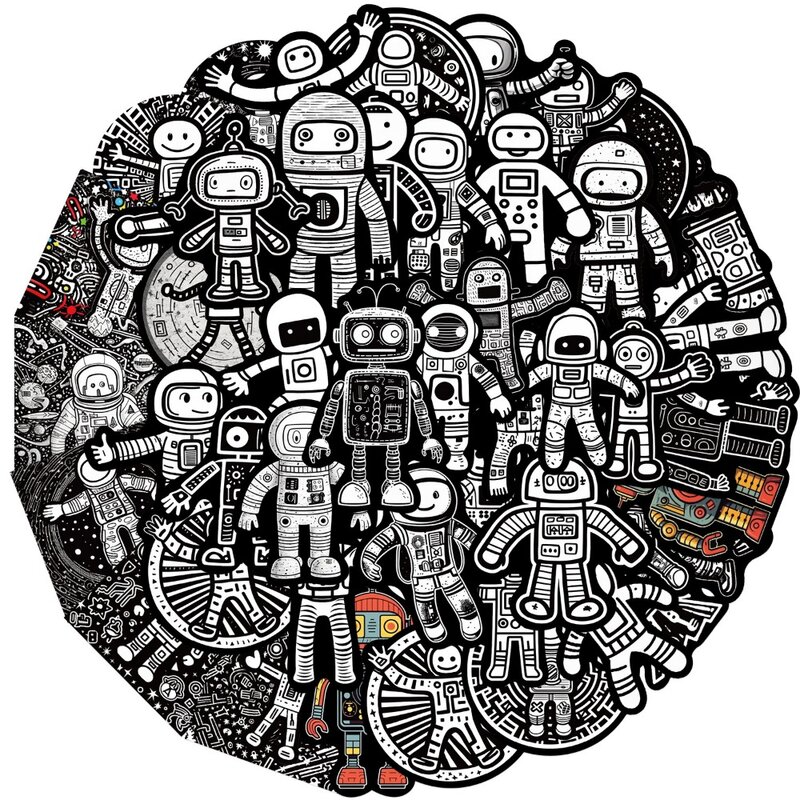 الكرتون الفضاء الفضاء الروبوتات ملصقات الكتابة على الجدران ، لتقوم بها بنفسك التصميم ، الفينيل ، المنزل ، على الجليد ، كمبيوتر محمول ، الأمتعة ، سيارة ، الثلاجة ، 10 قطعة ، 50 قطعة