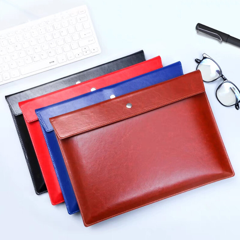 Multifunction Office Documents A4 File Pouch Pu Leather Envelope Bag Business Data Paper Large-Capacity Conference Clutch