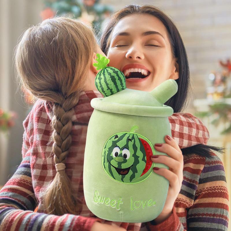 Boba Plush Pillow Toy Soft And Comfortable Cartoon Stuffed Soft Peach Cup Shaped Cushion Pillow Real Life Food Toy For Kids