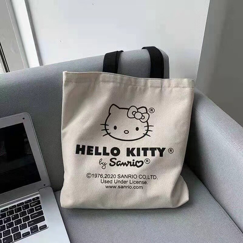 Холщовая Сумка Hello Kitty Sanrio, милая Студенческая портативная вместительная мультяшная сумка для хранения косметики и путешествий, подарок для девушек