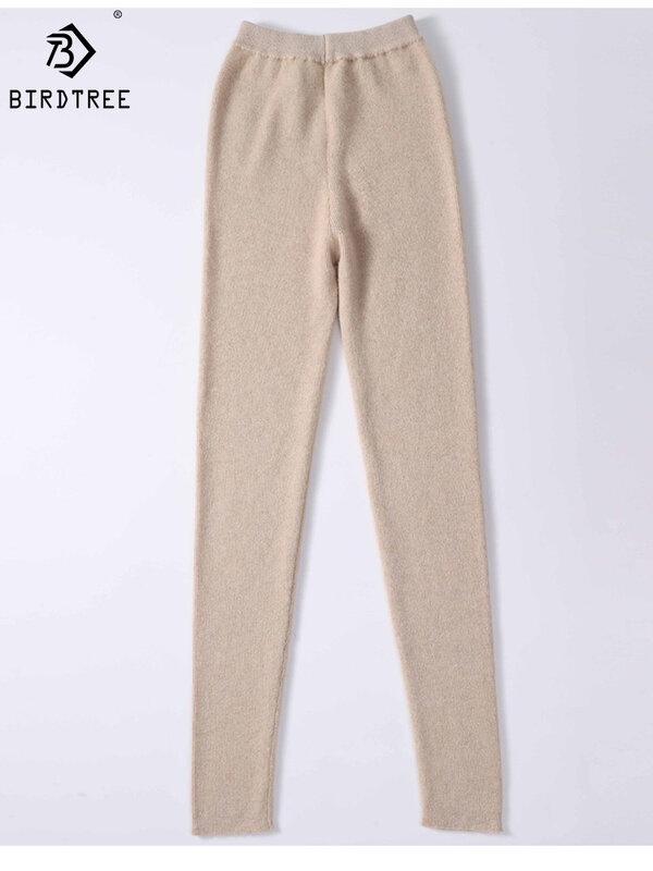 Birdtree-Calças femininas de caxemira com gaveta fina, leggings de estiramento alto, finas, cintura alta, reto, quente, grosso, novo, B38630QD, 2023