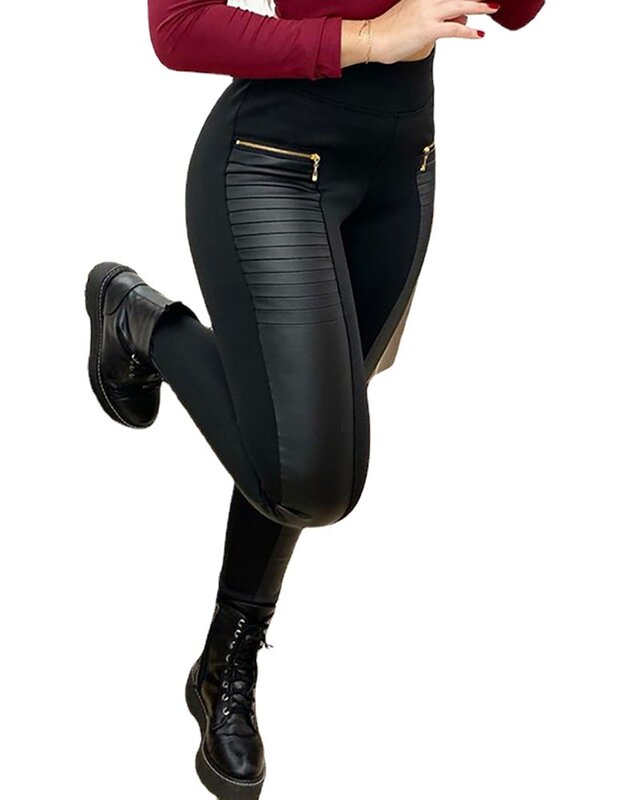 女性のためのモノクロの模造革のパンツ、黒のズボン、新しいファッション、2023