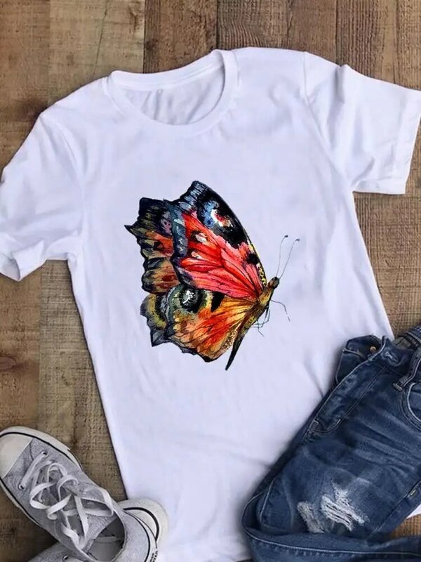 여성 패션 캐주얼 의류 여름 그래픽 티셔츠 꽃 꽃 트렌드 90 년대 반팔 티셔츠, 여성 프린트 티셔츠