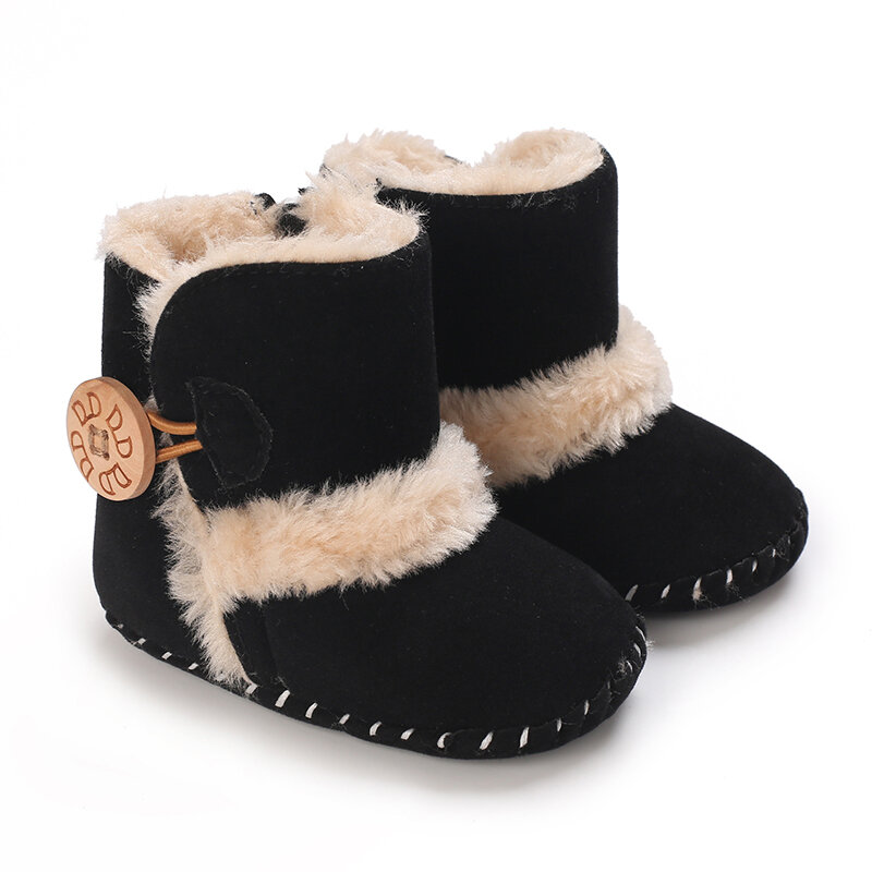 2024 Zimowe śniegowce dziecięce Czarne męskie i damskie buty dziecięce dla dzieci w wieku 0-18 miesięcy Ciepłe buty z miękką podeszwą