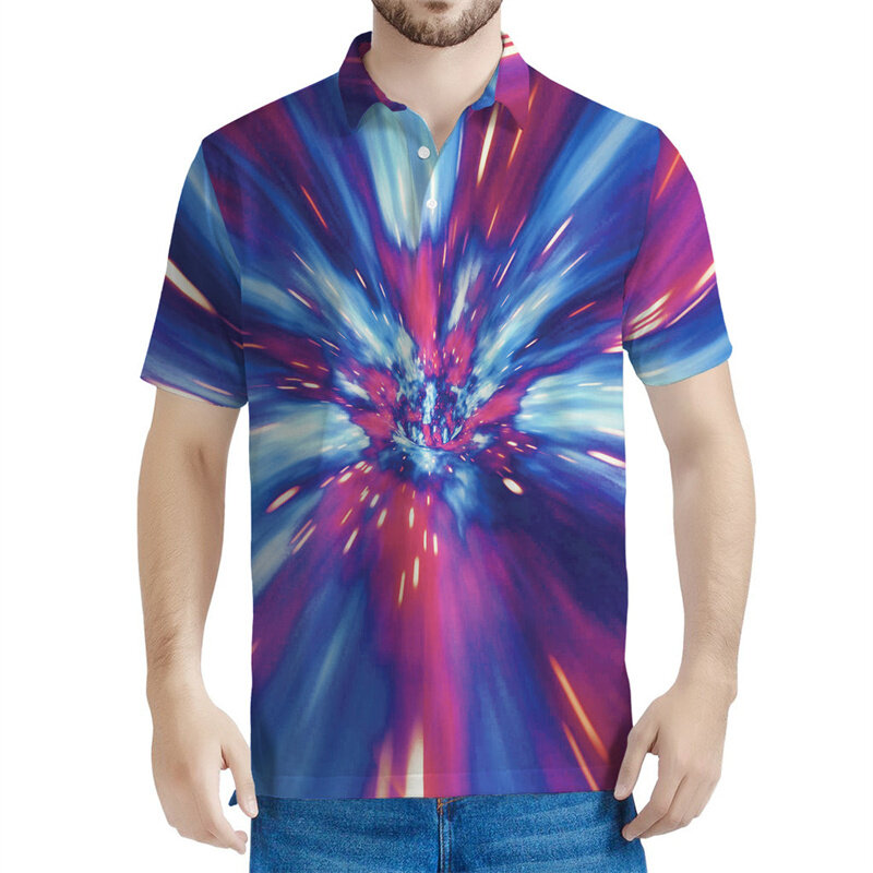 Рубашка-поло Мужская/Женская с 3D-принтом, коротким рукавом и графическим отворотом