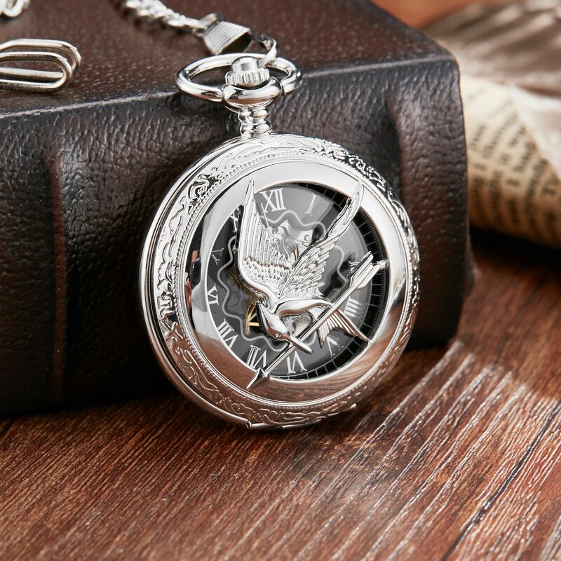 Luxury Vintage Hollow The Hunger Games Mockingjay Mockingbird machinery Pocket Watch collana catena Fashion 2023