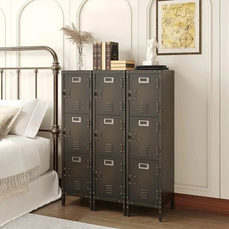 Деревенский металлический шкаф для хранения с полкой, запирающиеся двери и подвесной стержень, шкафчик для гостиной, спальни