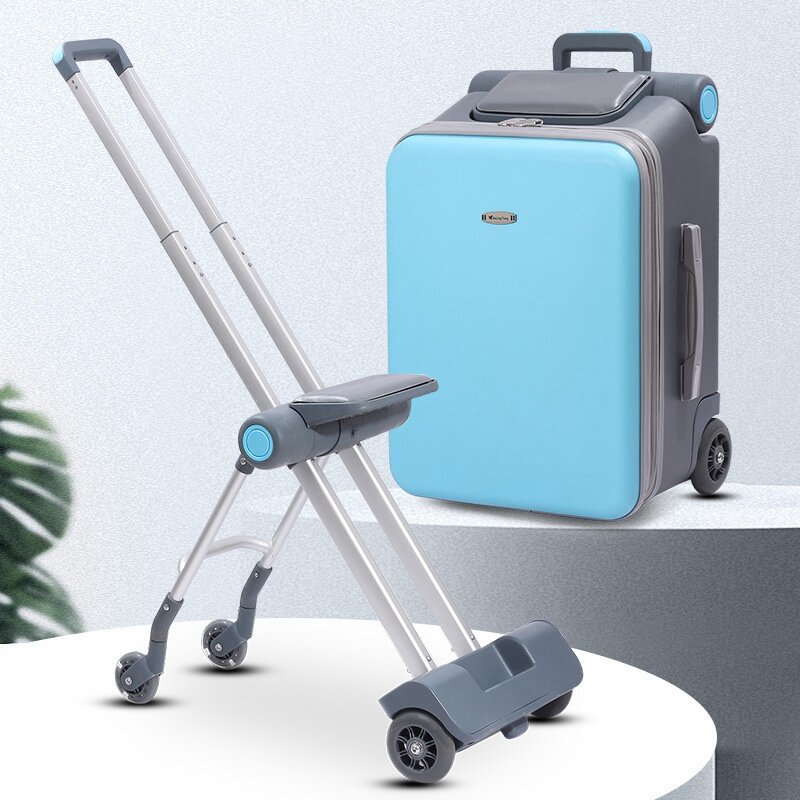 กระเป๋าเดินทางขึ้นเครื่องสามารถนั่งและขี่รถได้อุปกรณ์ช่วยเดินกระเป๋าล้อลากขี้เกียจของเด็ก
