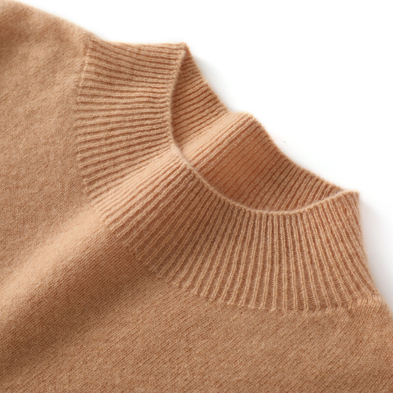 남성용 하이넥 니트 스웨터, 긴 소매 풀오버, 기본 단색 상의, 순양모, 캐주얼 패션, 100%