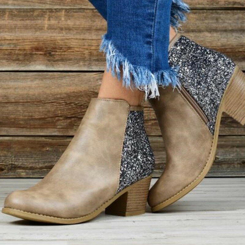 Plus Size Women's Ankle Boots Autumn Female High Heel Shoes New Vintage Side Zipper Chunky Heel Chelsea Boots for Women Botas