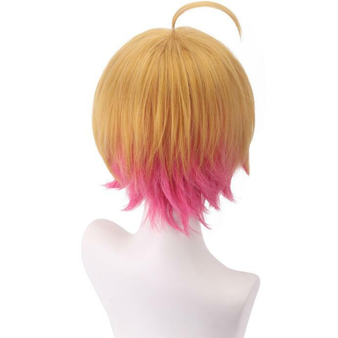 Parrucca sintetica da uomo parrucca corta diritta bionda rosa Anime Cosplay capelli soffici parrucca resistente al calore per la festa quotidiana