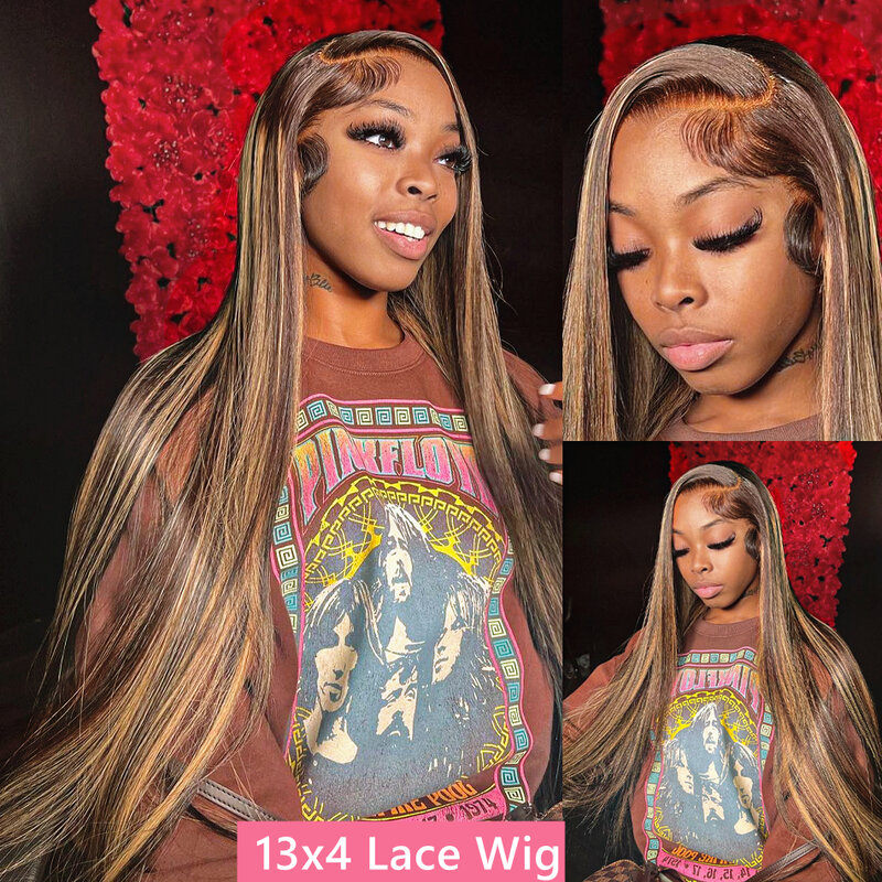 13x4 Straight Colored  Transparent Lace Front Human Hair Wigs Highlight Bone 4/27 Ombre Brown 13x6 Hd Lace Frontal Wig