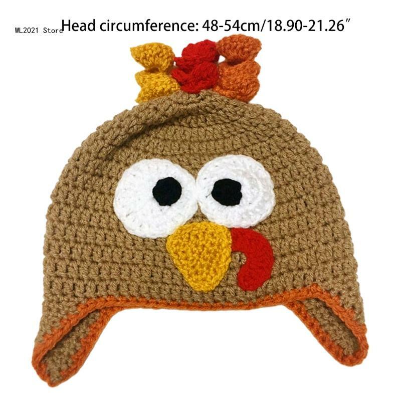 Cappello da tacchino per bambini divertenti in lana unisex per scuola, pollo del Ringraziamento Halloween