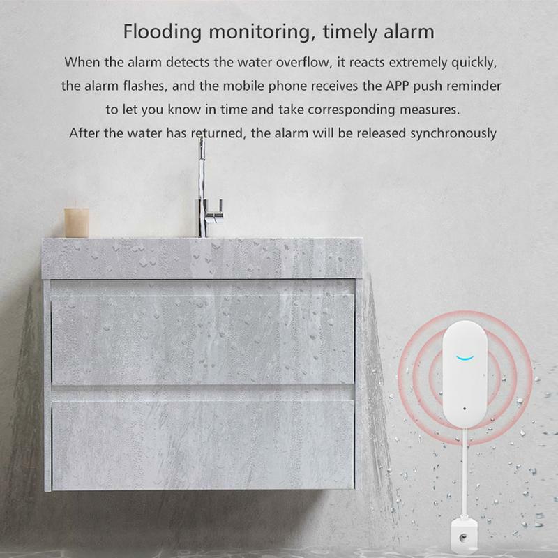 Sensor de agua con alarma para el hogar, Detector de inundación con Wifi, aplicación de notificación de fugas de agua, alerta de inundación, seguridad de desbordamiento