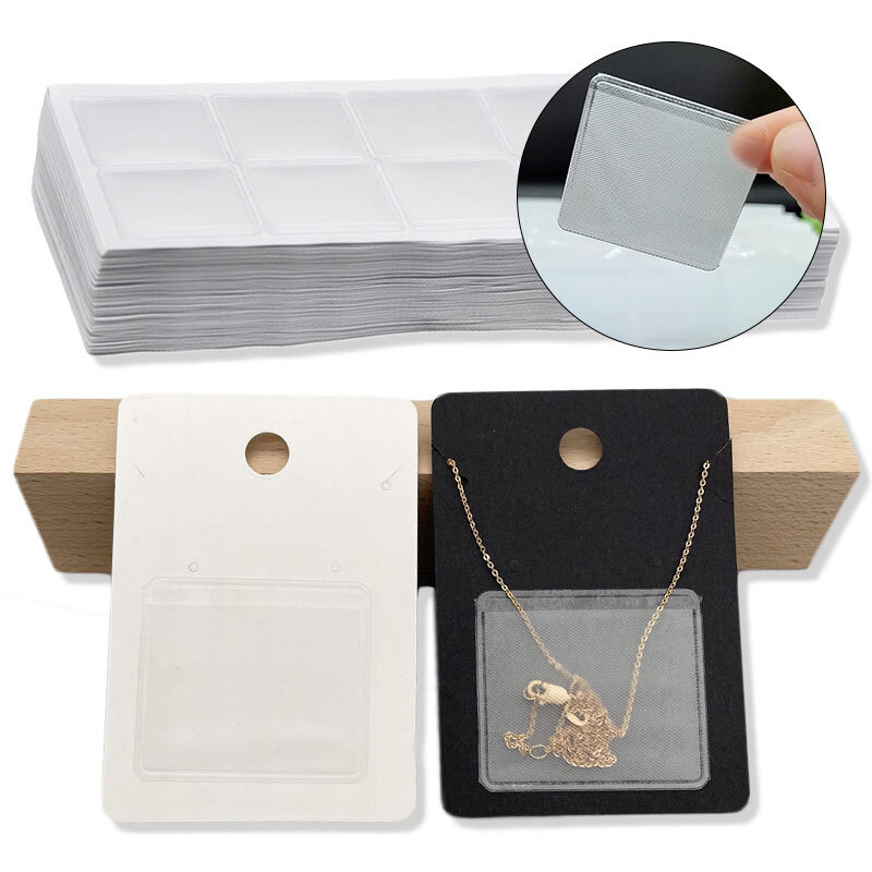 50pcs Necklace Chain Adhesive Pouch for DIY Jewelry Making Necklace Packing Card Self-Adhesive Chain Pocket 4.2x3.7 & 3.2x2.5cm