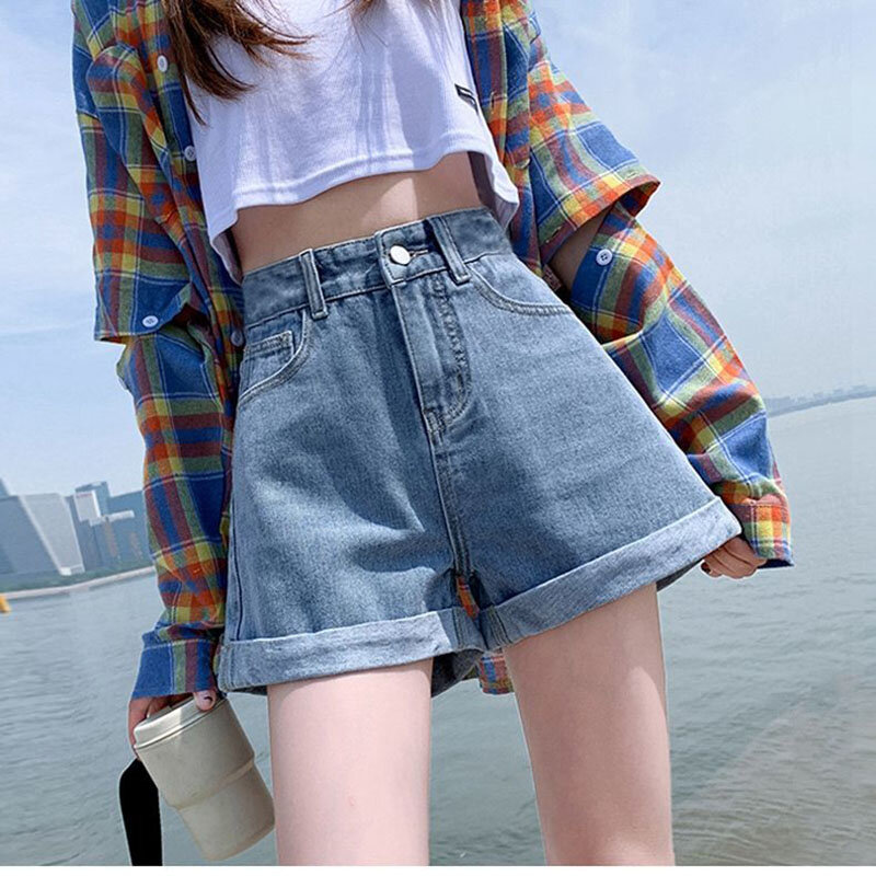 Celana Jeans pinggang tinggi melengkung, CELANA Jin ramping serbaguna longgar edisi Korea Musim Panas 2024