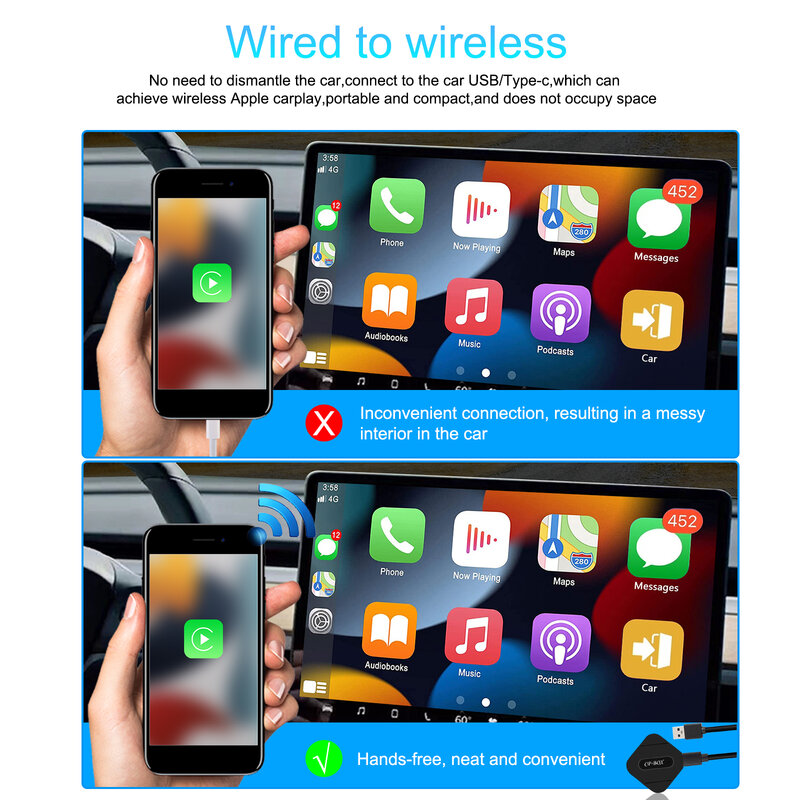 Podofo-ワイヤレスプレイドングル,Android自動,音声,GPSアダプター,Bluetooth,wifi,vw/automen/nissan用
