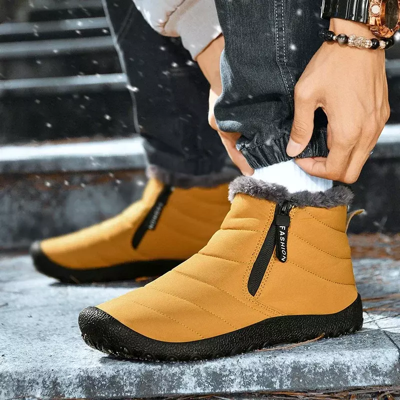 Buty dla mężczyzn 2023 nowy wzór suwak zimowe krótkie pluszowe męskie buty na co dzień antypoślizgowe wytrzymały męski bawełniane buty do tańca Para Hombre