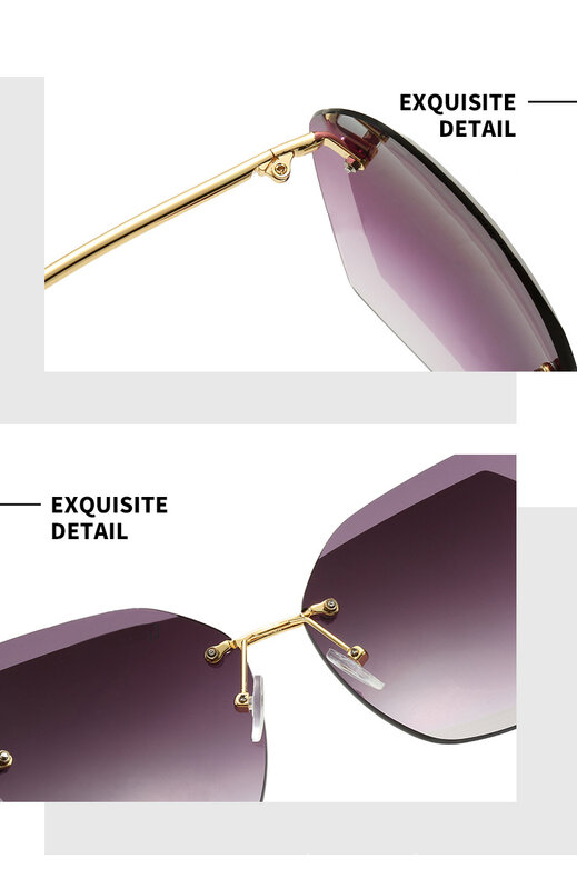 2023 New Fashion Brand Design Vintage Rimless Pilot Sunglasses Women Men Retro Cutting Lens Gradient Sun Glasses Female UV400