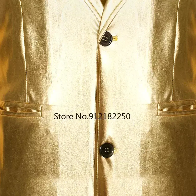 Мужские Блестящие Золотые Костюмы из 2 предметов (Блейзер + брюки), модные мужские костюмы для диджея, Клубное платье, смокинговый костюм, Мужская сценическая одежда для певицы