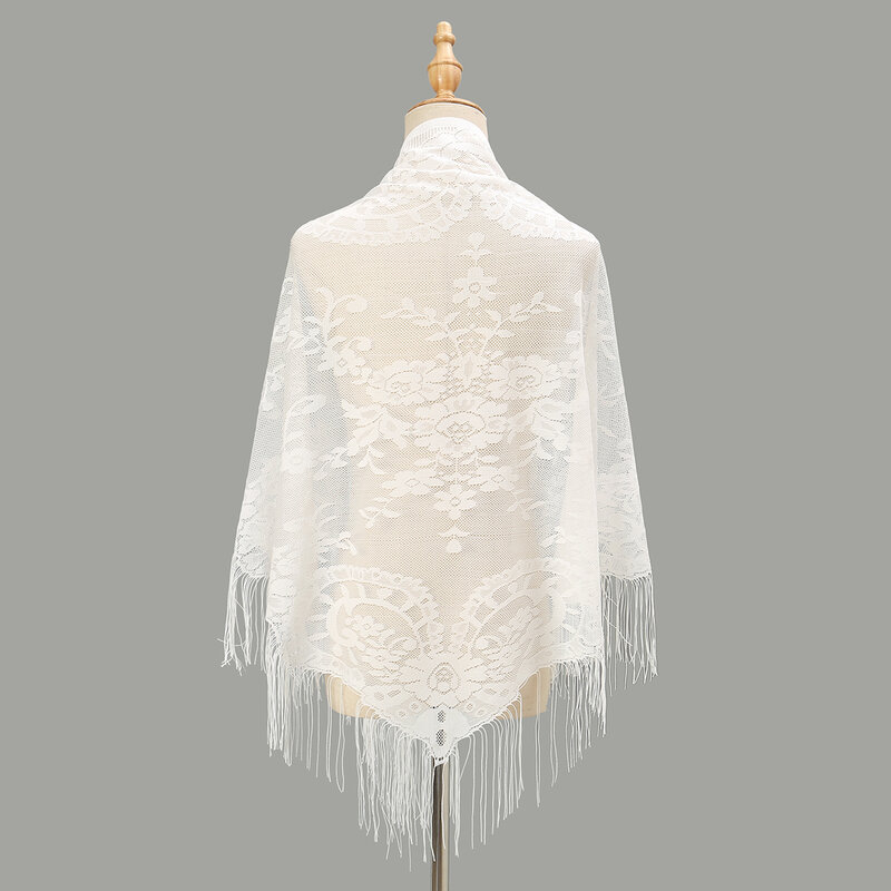 New embroidered lace triangle scarf hollow solid color fringed shawl women's classic casual transparent breathable scarf