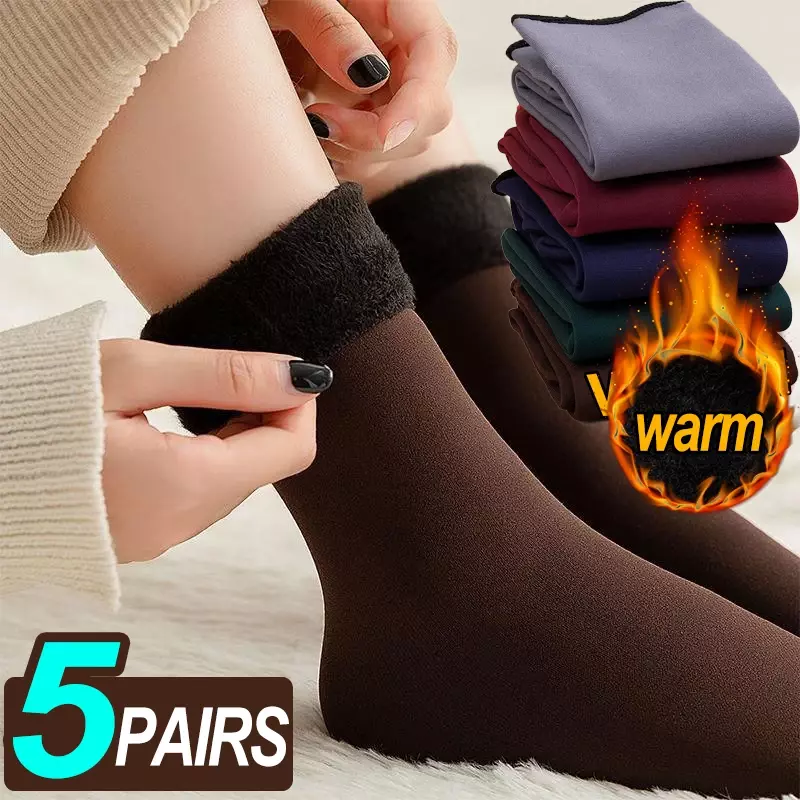 Kaus kaki hangat untuk wanita, kaus kaki musim dingin lembut tebal termal mewah warna polos beludru wol salju lantai untuk tidur rumah
