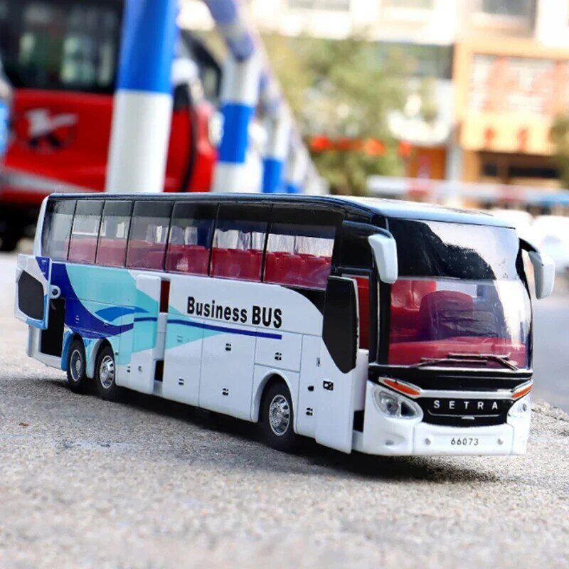 Modèle de bus de tourisme électrique en alliage moulé sous pression, jouet de simulation en métal, bus de passagers d'affaires, son et lumière, cadeau pour enfants