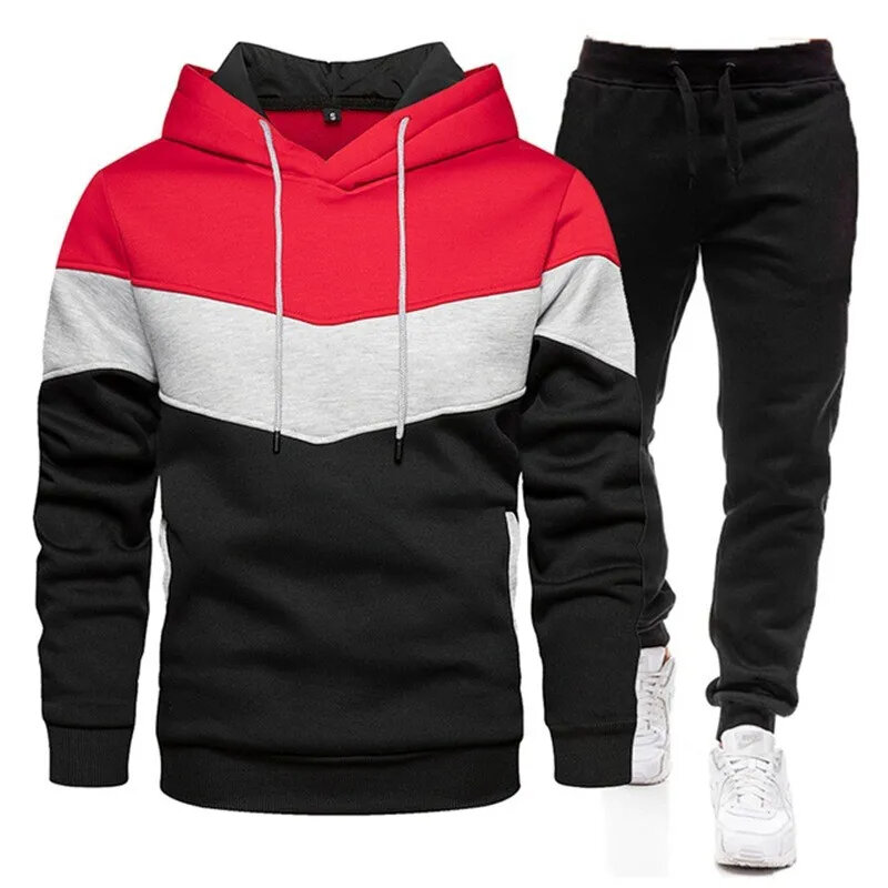 남성용 스포츠 맨투맨 및 바지, 운동복, 3 색 블록, 가을 및 겨울