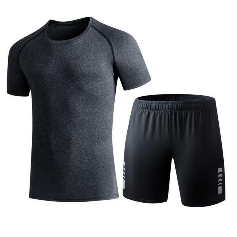 Tenue de fitness à séchage rapide pour homme, ensemble de vêtements de sport d'été pour homme, t-shirt à manches courtes et col rond, taille élastique large pour actif