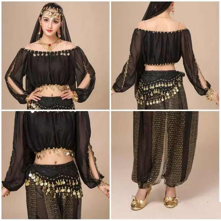 Trajes de baile de Bollywood, conjunto de trajes de danza del vientre indio, Top + pantalón, talla única, traje de danza del vientre Oriental de Bollywood, nuevo