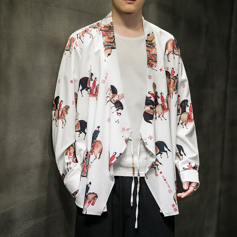 Jaket Sutra Es Gaya Cina Musim Panas Setelan Kostum Pria Hanfu Kimono Ukuran Besar Longgar Jubah Setelan Tang Gaya Retro Pria