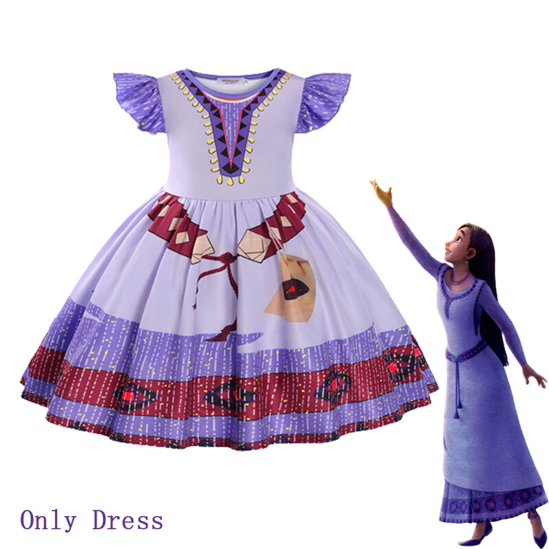 Vestido de princesa Disney Wish Asha para niñas, cosplay de película, disfraz de princesa, vestido de carnaval de Navidad, vestido de Disney Wish