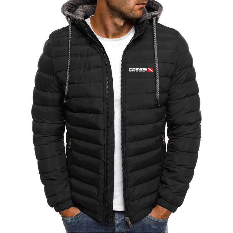 Scuba diving Cressi 2023 autumn and winter men's seven-color cotton hooded thickened cotton-padded jacket solid color hooded lon