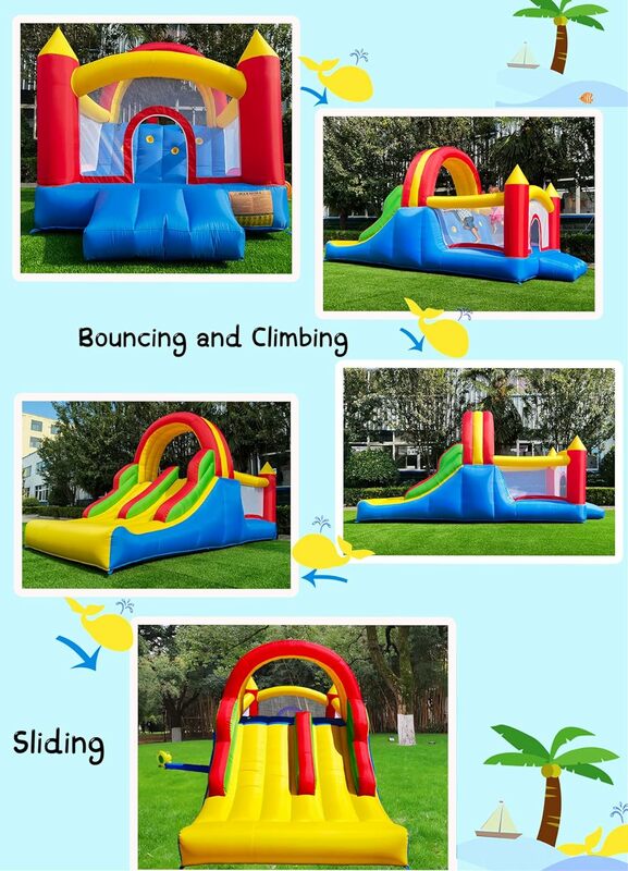 HuaKastro 16x7.2FT Inflatable Bounce House with 2 Racing Slides & Large Climbing Wall, 3 in 1 Kids Inflatable Trampoline Rainbow