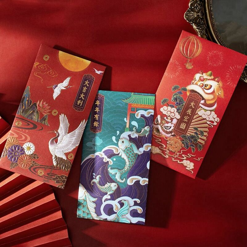 Decoración tradicional de Festival de Primavera, de bolsillo con estampado en caliente sobre Rojo, bendición de dinero de la suerte, Año Nuevo Chino