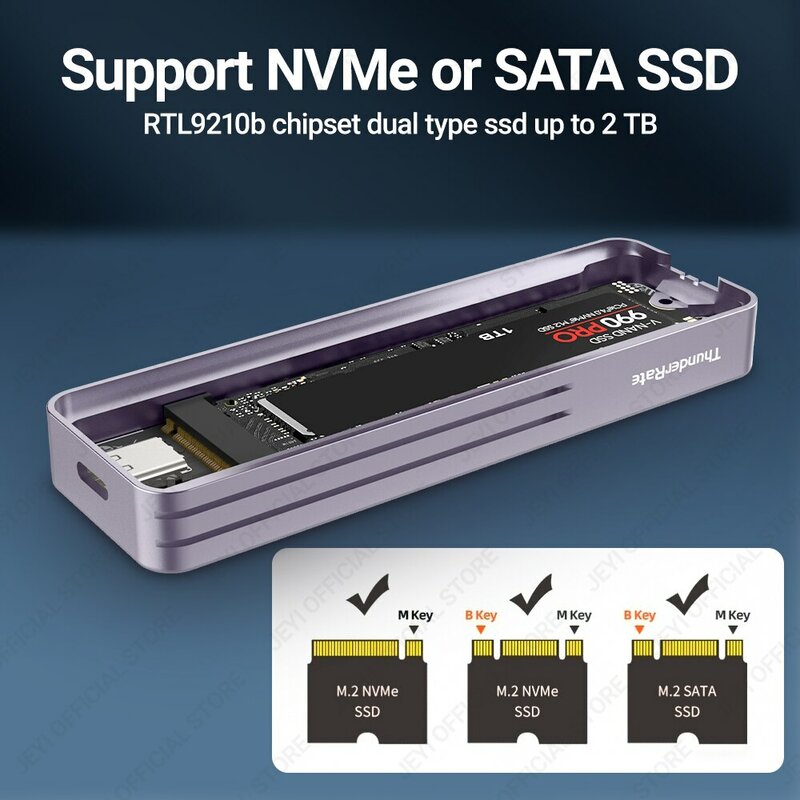 JEYI حاوية sd بصرية ذكية 2 NVMe SATA SSD ، USB ، Gen 2 ، 10Gbps ، حقيبة محول M2 الخارجية ، دعم مفتاح M-Key B + M ، تشذيب UASP
