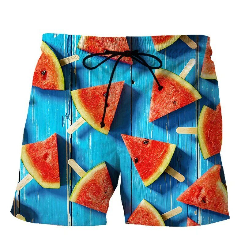 Shorts de plage neutres pour hommes, maillots de bain de vacances hawaïens cool, impression 3D, pantalons courts de fruits, shorts de planche de surf d'été, mode