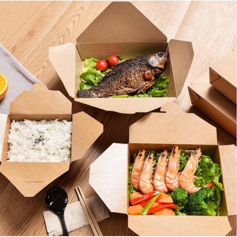 Boîte alimentaire en papier kraft personnalisée avec fenêtre, boîte à lunch marron, emballage pour sandwich et salade, à emporter rapidement