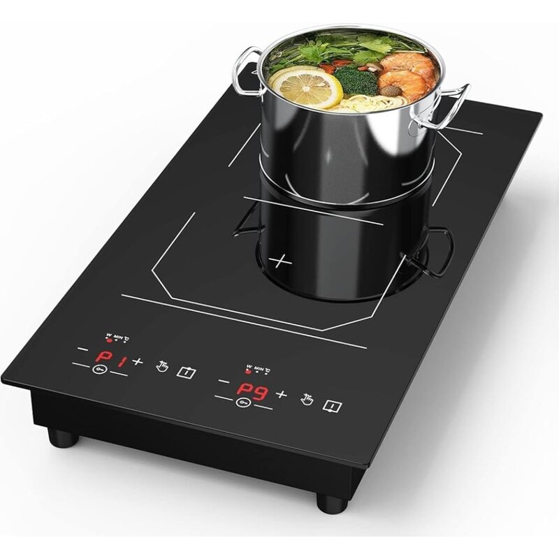 Double Induction Cooktop Portable 110v,2 Burners Electric Cooktop 12 Inch,2300W,,Safety Lock,2 Hour Timer