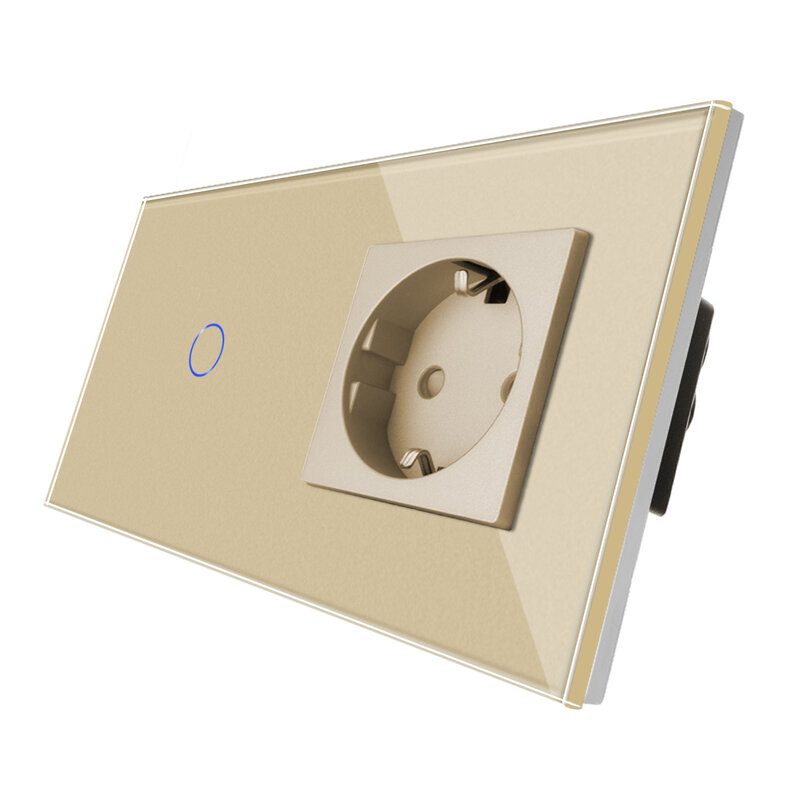 Bingoelec-벽 전원 소켓이 있는 1 구 2 웨이 디머 LED 조명 스위치, 크리스탈 디밍 가능 벽 터치 스위치 EU 표준 16A