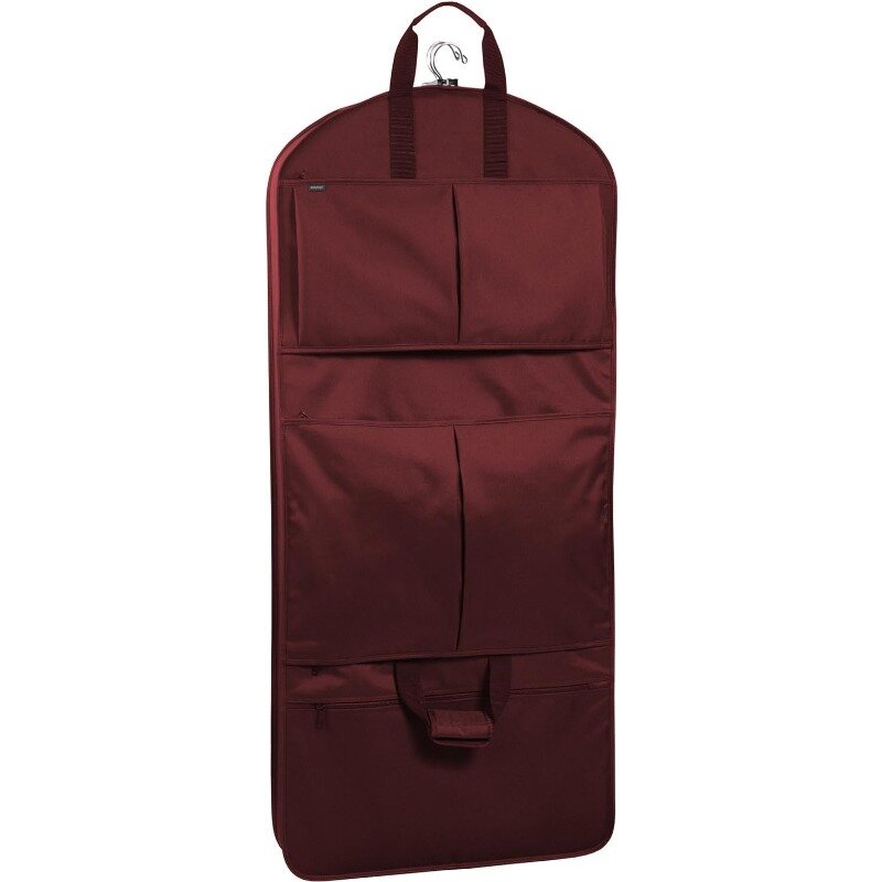 Deluxe Tri-Fold Travel Garment Bag with Three Pockets for Men & Women, Merlot, 48-inch