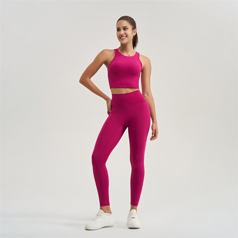 Новый женский высокоэластичный интегрированный Фитнес-Бюстгальтер для йоги с подтягиванием бедер и быстросохнущие штаны для йоги комплект спортивной одежды