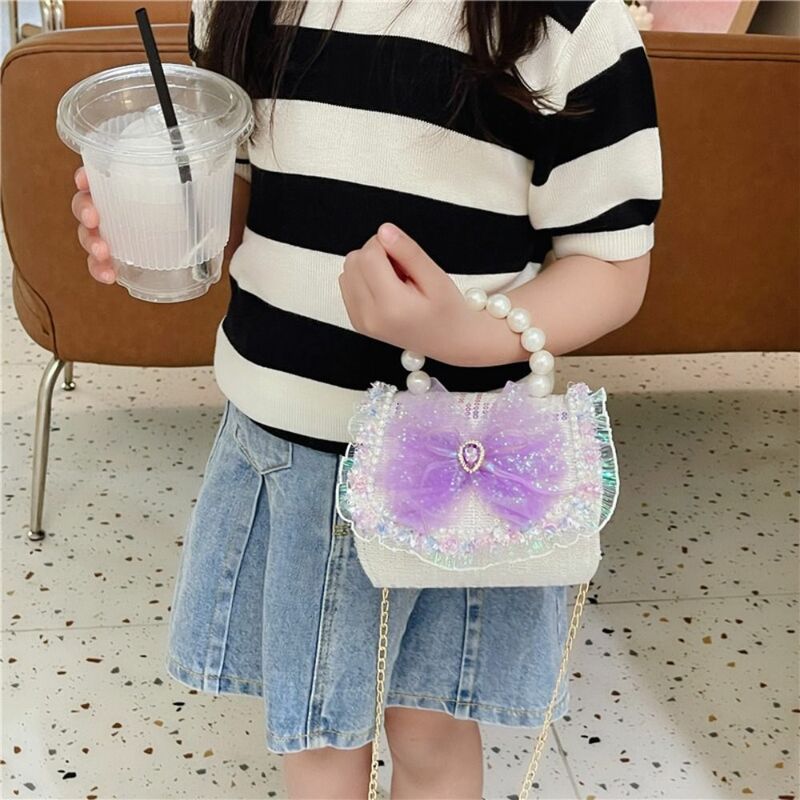 Mini borse a tracolla in ecopelle durevole manico di perle borsa a tracolla carina borsa per bambine