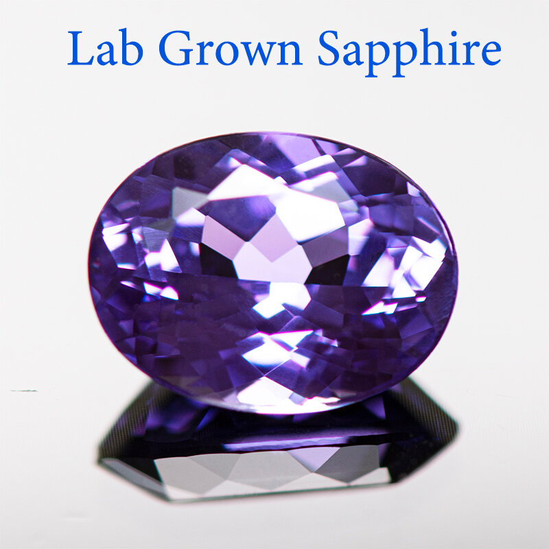 Gemstones Beads para Fazer Jóias, Lab Grown Sapphire, Forma Oval, Cor Azul Purplish, Material Selecionável, Certificado AGL, DIY Encantos