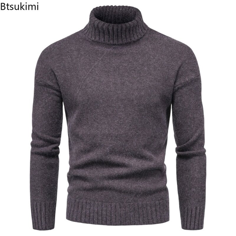 Новинка 2024, Мужская зимняя водолазка, Высококачественные эластичные теплые свитера, однотонные облегающие вязаные пуловеры, топы для мужчин