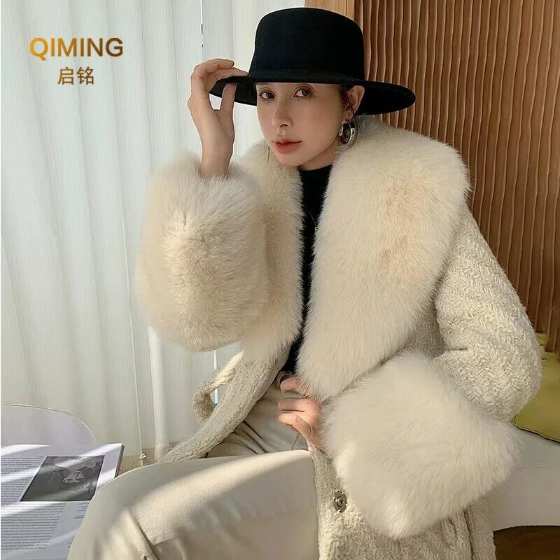 Winter Faux Fur Collar Cuffs Set Women Fluffy Large Shawl Coat Accessories Warm Fashion Fake Fox Fur Scarf Furry Scarves Female